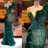 BXOXO Luxury Beaded Appliques Mermaid Evening Dresses Elegant Side Split Ruffles Tulle Prom Dress Glitter Sequins Formal Gowns